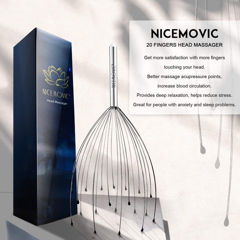 NICEMOVIC 2 Pack Head Scalp Massager, Stocking Stuffers Stress Relief Gifts for Women Men, 20 Fingers Scalp Head Scratcher for Hair Stimulation Body Relaxing (Silver & Silver) - Image 2